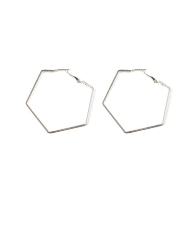 Silver Tone Metal Hexagon Hoop Earrings