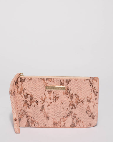 Pink Snake Skin Willow Wristlet Clutch Bag
