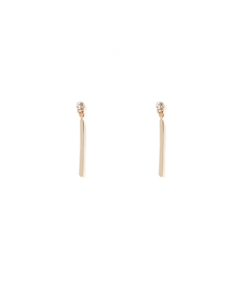 Crystal Gold Tone Metal Bar Drop Earrings