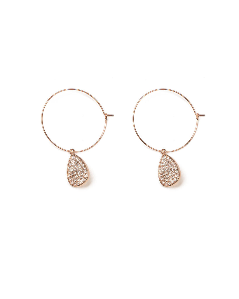 Crystal Rose Gold Tone Fine Hoop Teardrop Earrings