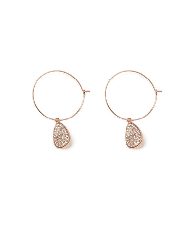 Crystal Rose Gold Tone Fine Hoop Teardrop Earrings