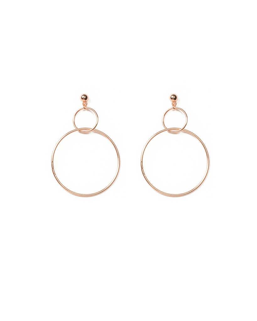 Rose Gold Tone Fine Metal Circles Drop Earrings