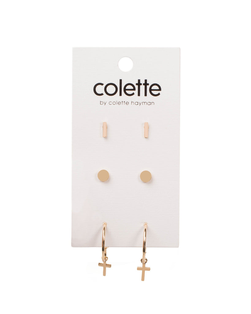 Gold Tone Stud And Hoop Earring Set