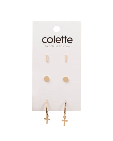 Gold Tone Stud And Hoop Earring Set