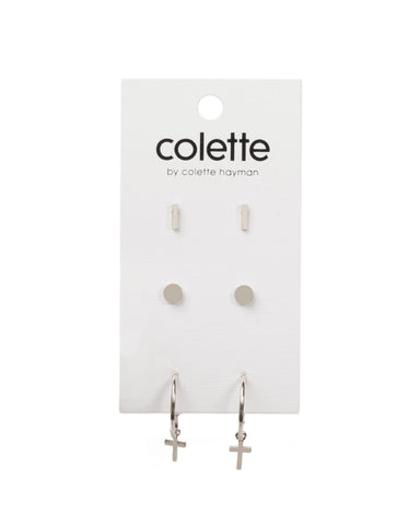 Silver Tone Stud And Hoop Earring Set