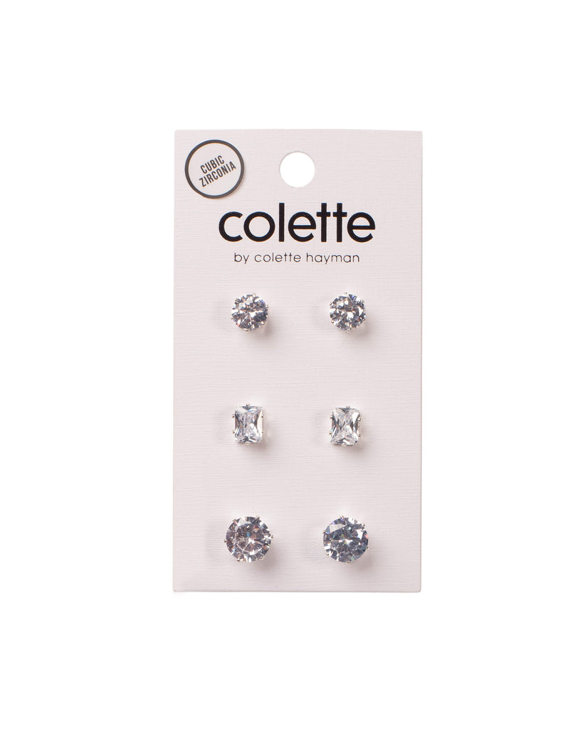 Crystal Silver Tone  Diamante Stud Earrings Set