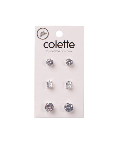 Crystal Silver Tone  Diamante Stud Earrings Set
