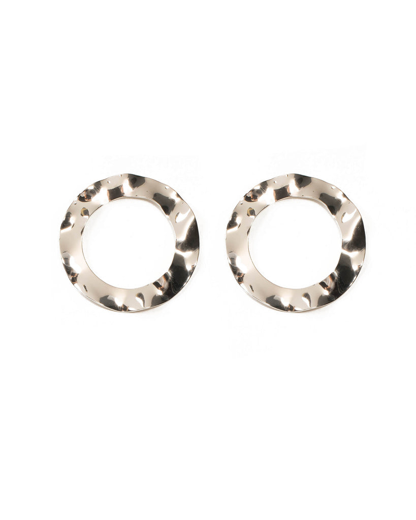 Silver Tone Organic Metal Disc Statement Earrings