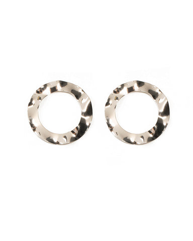 Silver Tone Organic Metal Disc Statement Earrings