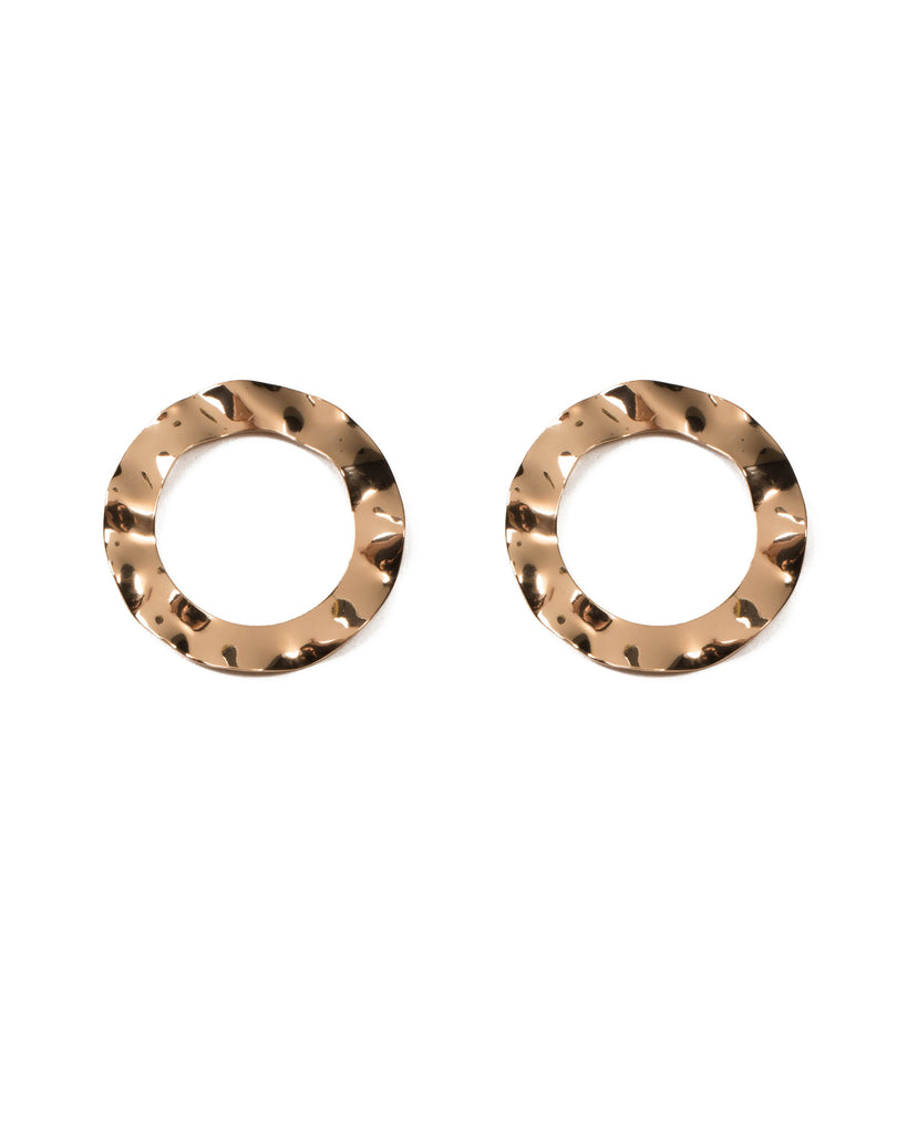 Gold Tone Large Organic Metal Disk Statement Earrings