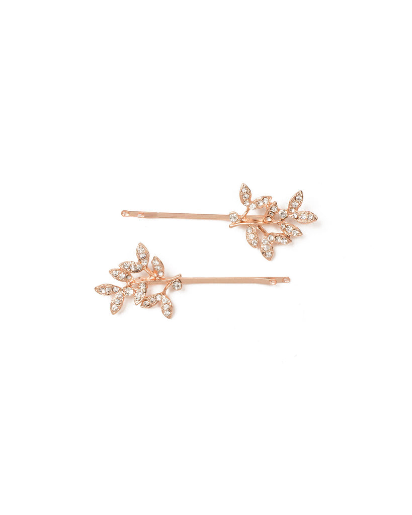 Rose Gold Pave Leaf Hair Pins