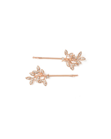 Rose Gold Pave Leaf Hair Pins