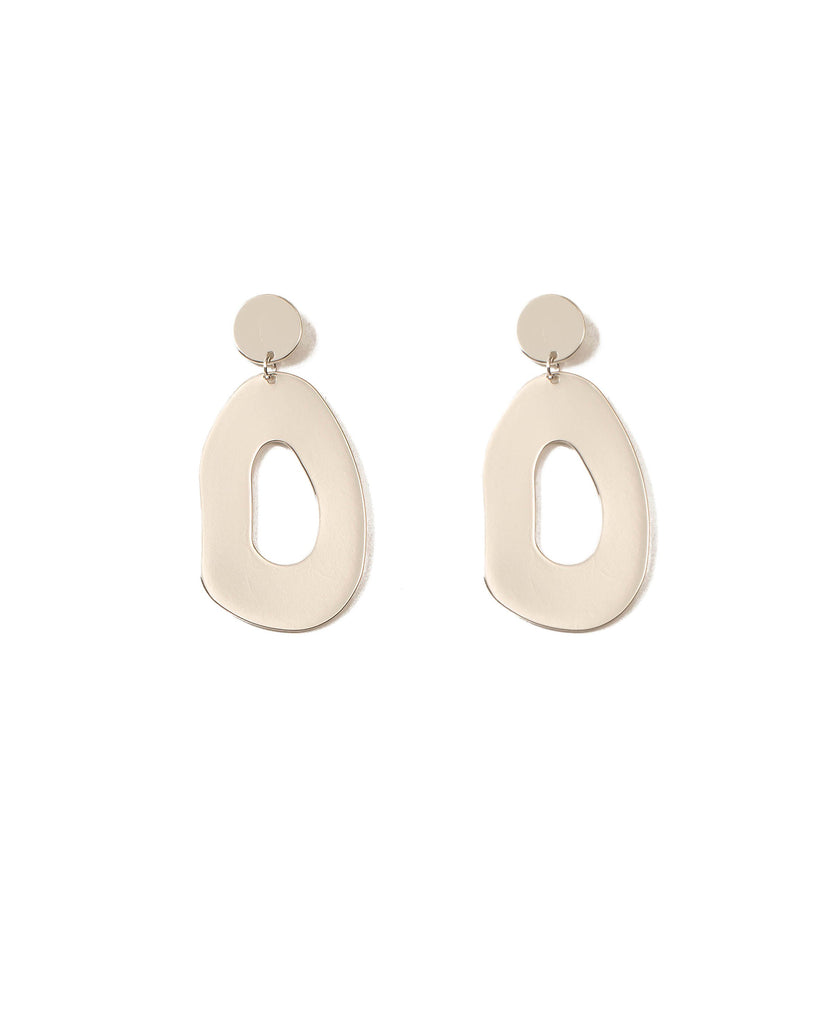 Silver Tone Organic Metal Disk Statement Earrings