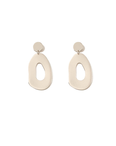 Silver Tone Organic Metal Disk Statement Earrings