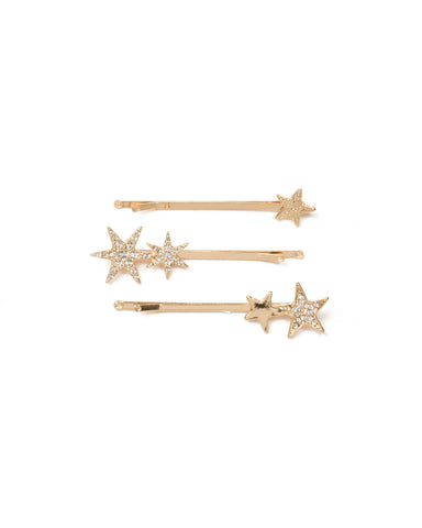 Gold Pave Star Hair Pins Pack
