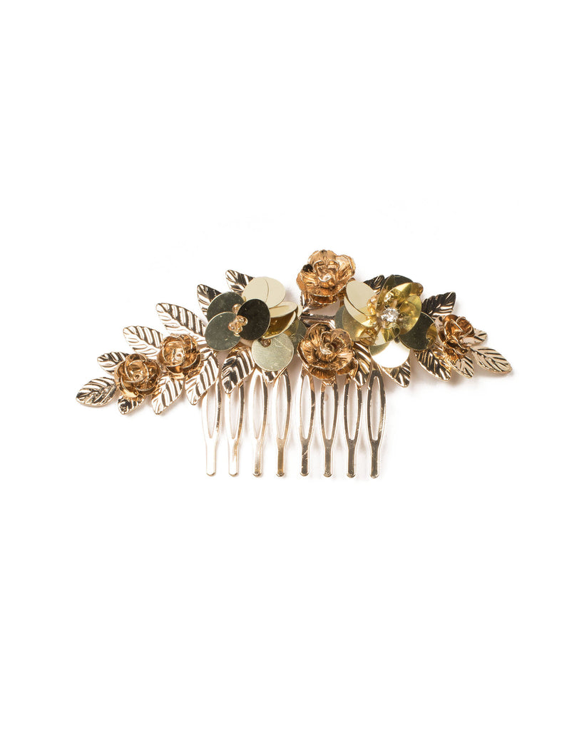 Gold Flower Encrusted Hair Comb