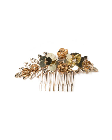 Gold Flower Encrusted Hair Comb