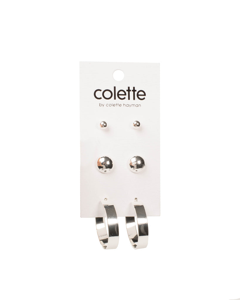 Silver Tone Metal Stud And Hoop Earring Pack