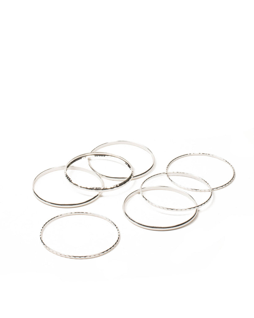 Silver Tone Hammered Metal Bangle Pack
