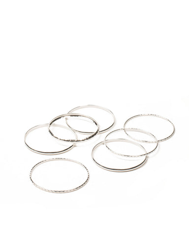 Silver Tone Hammered Metal Bangle Pack