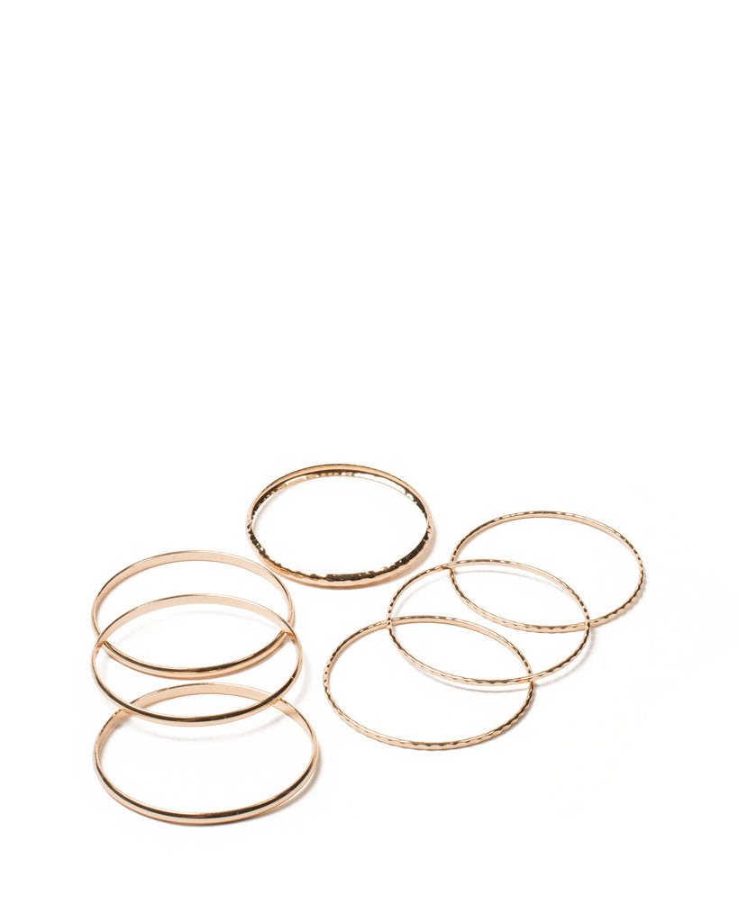 Gold Tone Hammered Metal Bangles Pack