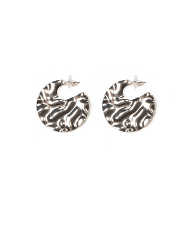 Silver Tone Hammered Metal Disc Hoop Earrings