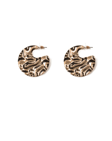 Gold Tone Hammered Metal Disk Hoop Earrings
