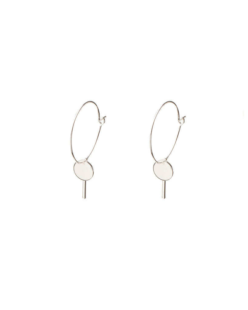 Silver Tone Drop Bar And Disc Hoop Earrings