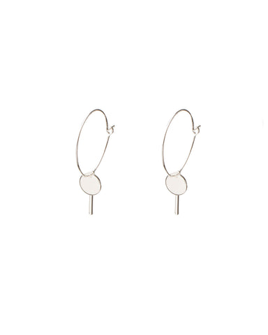 Silver Tone Drop Bar And Disc Hoop Earrings