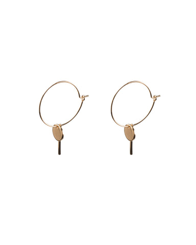 Gold Tone Drop Bar And Disk Hoop Earrings