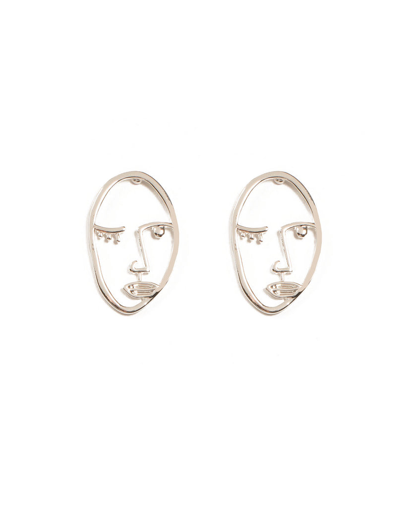 Silver Tone Picasso Face Earrings