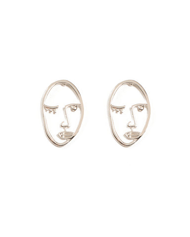 Silver Tone Picasso Face Earrings