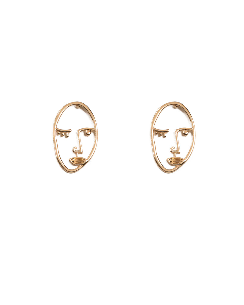 Gold Tone Picasso Face Earrings