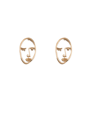 Gold Tone Picasso Face Earrings