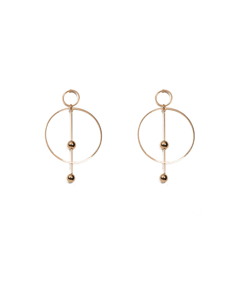 Gold Tone Drop Metal Bar Ring Earrings