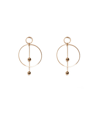 Gold Tone Drop Metal Bar Ring Earrings