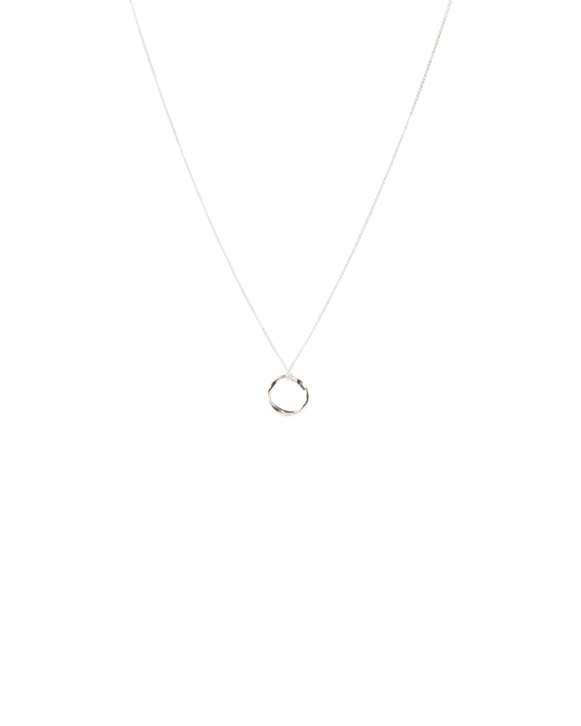 Silver Tone Twisted Ring Pendant Necklace
