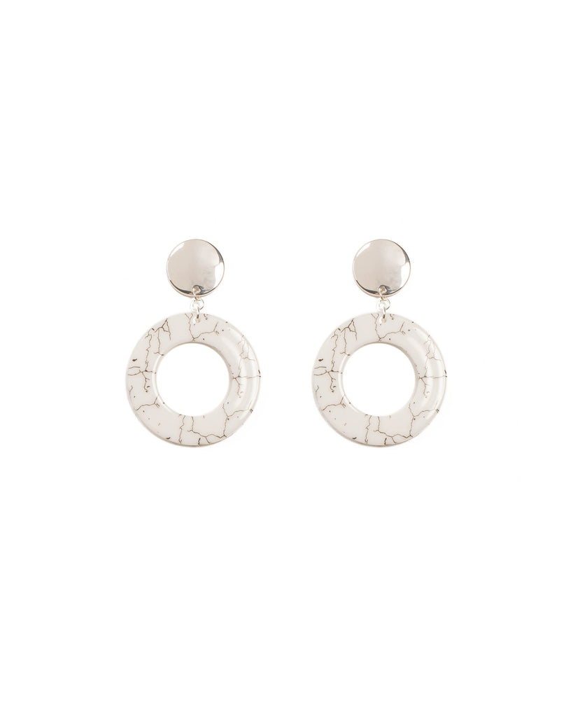 White Silver Tone Acrylic Ring Statement Earrings