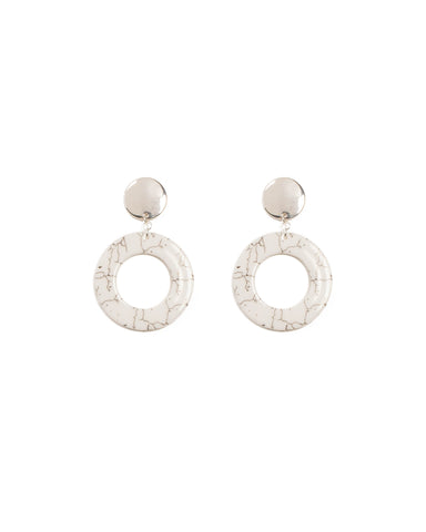 White Silver Tone Acrylic Ring Statement Earrings