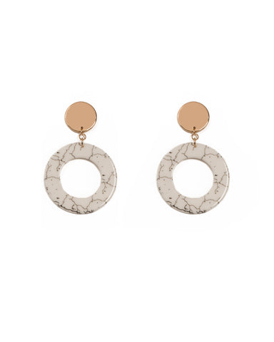 White Gold Tone Acrylic Ring Drop Statement Earrings