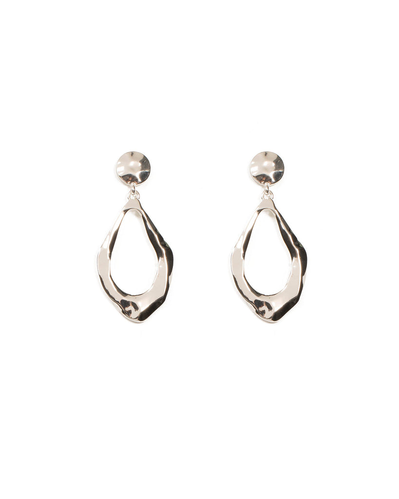Silver Tone Hammered Disc Drop Earrings
