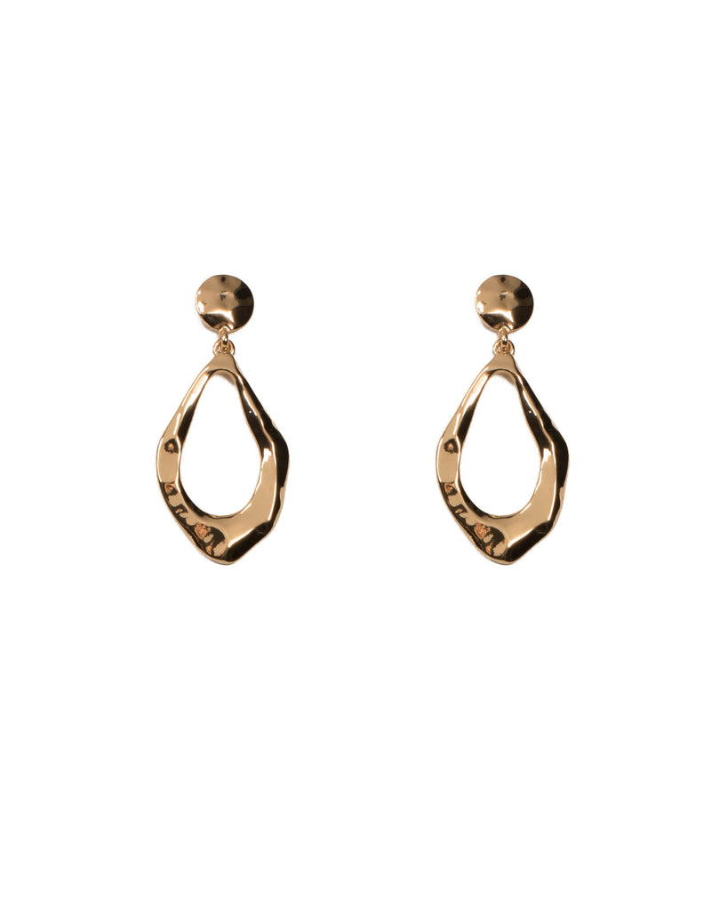Gold Tone Hammered Disk Drop Earrings