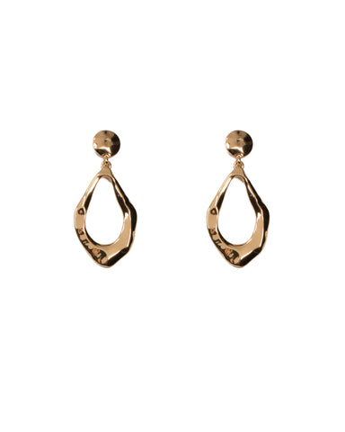 Gold Tone Hammered Disk Drop Earrings