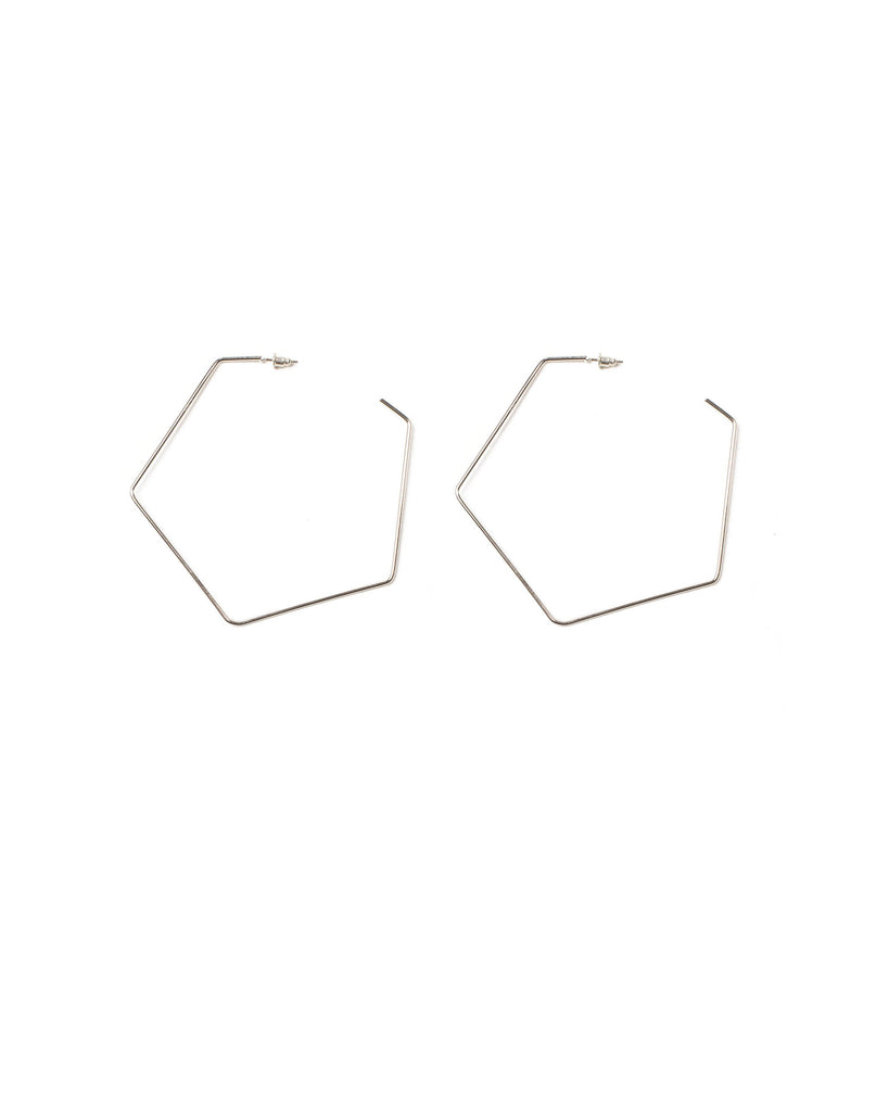 Silver Tone Pentagon Metal Hoop Earrings