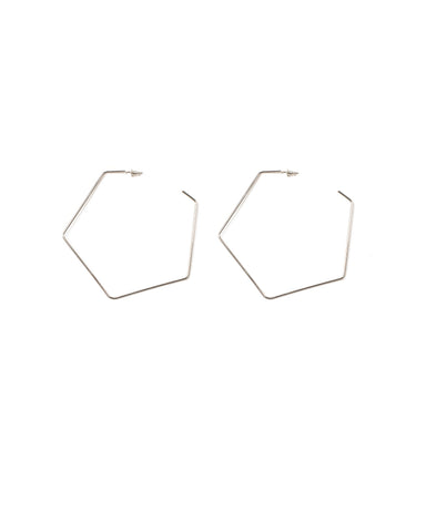 Silver Tone Pentagon Metal Hoop Earrings