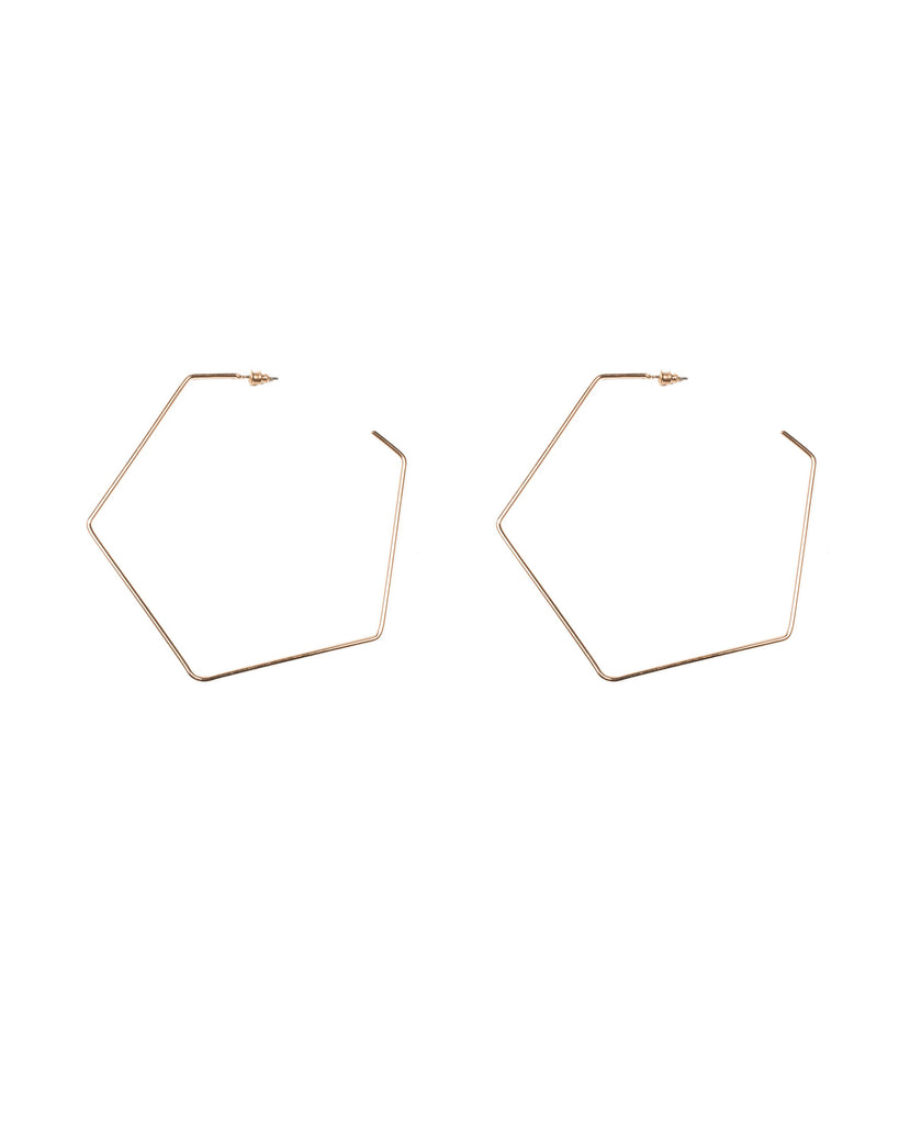 Gold Tone Pentagon Metal Hoop Earrings