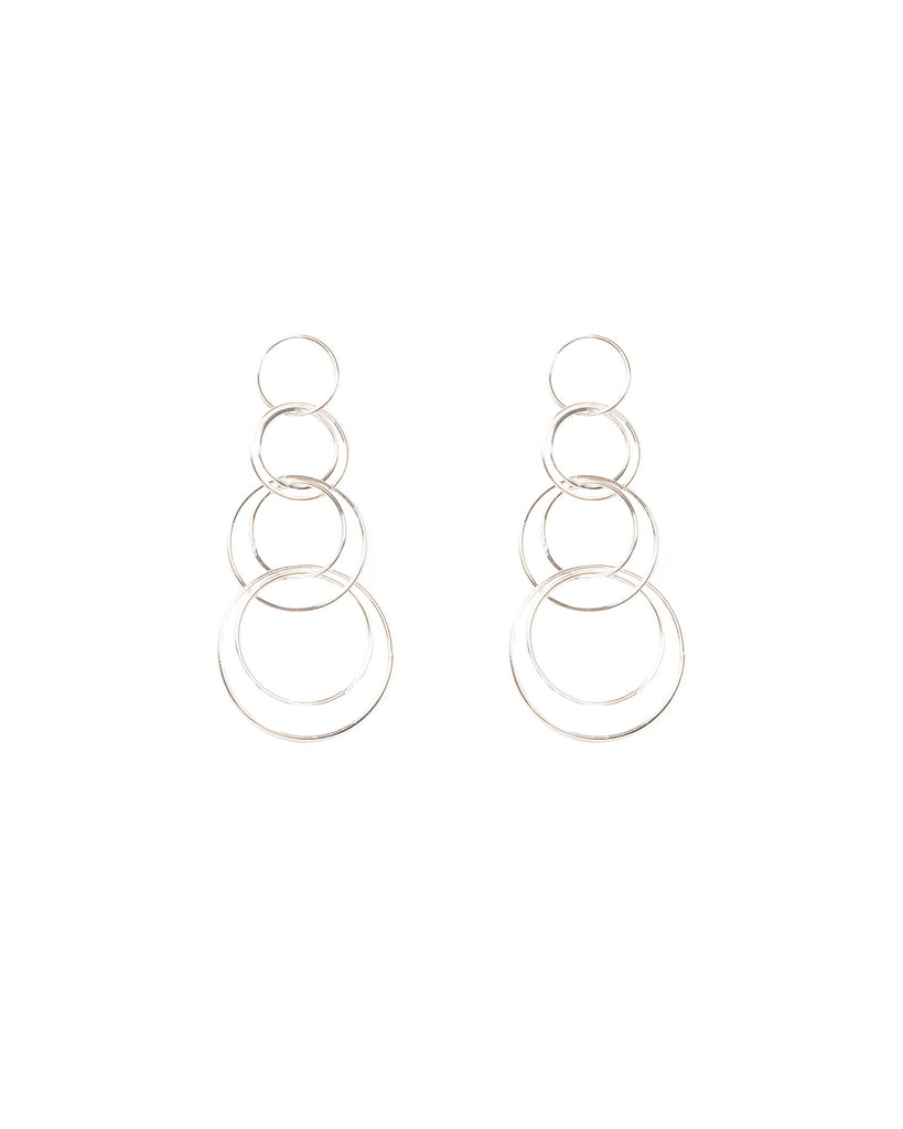 Silver Tone Linking Rings Statement Drop Earrings