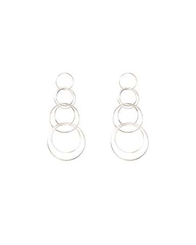 Silver Tone Linking Rings Statement Drop Earrings