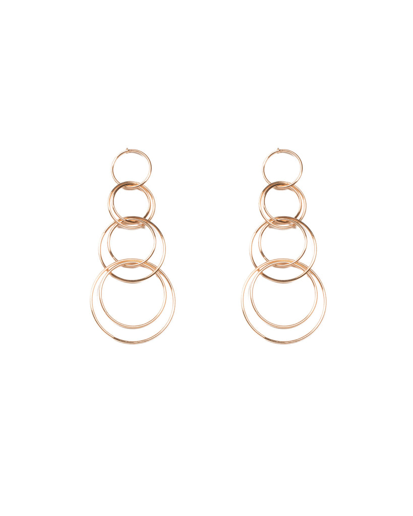 Gold Tone Linking Drop Rings Statement Earrings