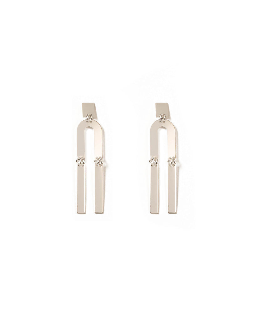 Silver Tone Linking Metal Disc Earrings